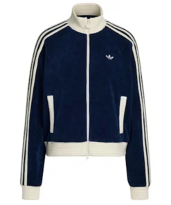 Adidas Women’s Velour Knit Track Top Blue Jacket