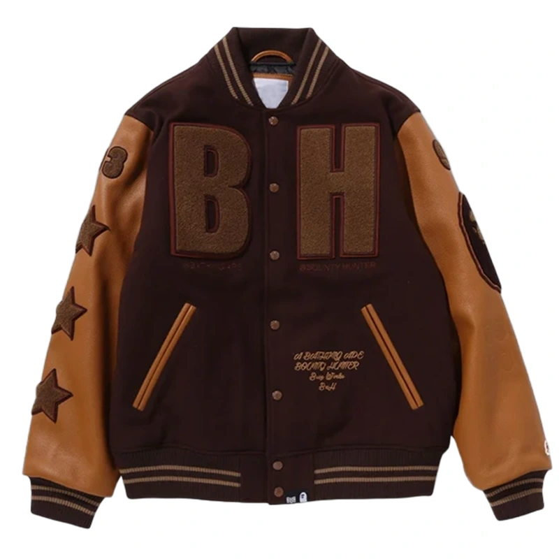 BAPE x Bounty Hunter Brown Varsity Jacket