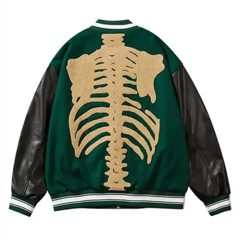 Bones Harajuku Skeleton Green Varsity Jacket - Image 2