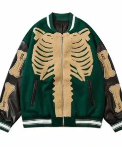 Bones Harajuku Skeleton Green Varsity Jacket