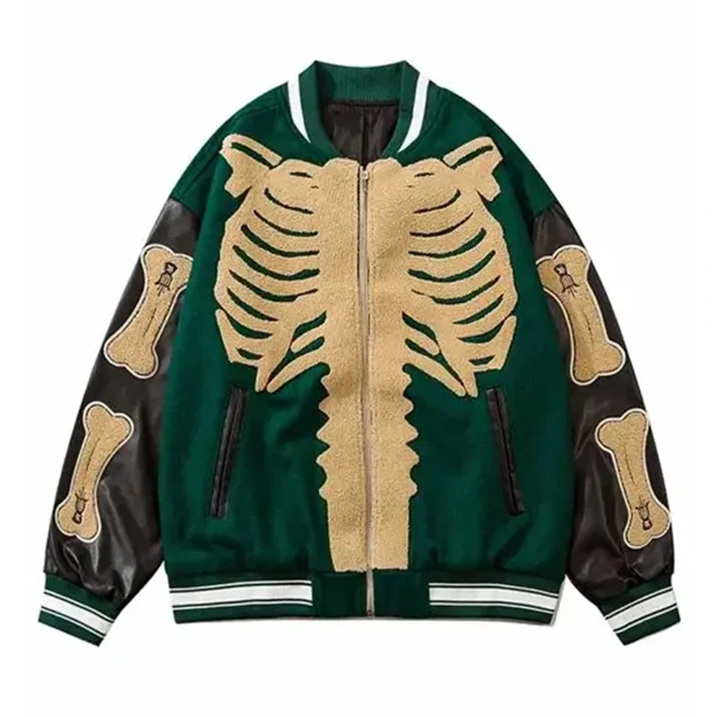 Bones Harajuku Skeleton Green Varsity Jacket