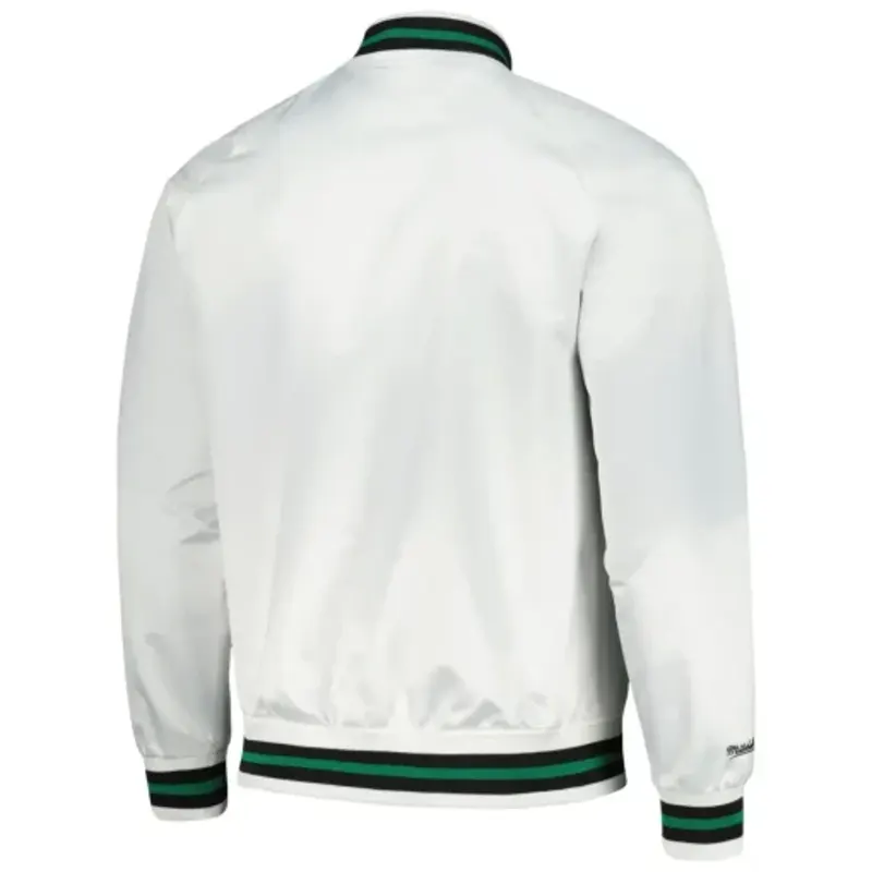 Boston Celtics Throwback Wordmark White Satin Jacket - Image 2