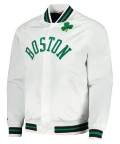 Boston Celtics Throwback Wordmark White Satin Jacket