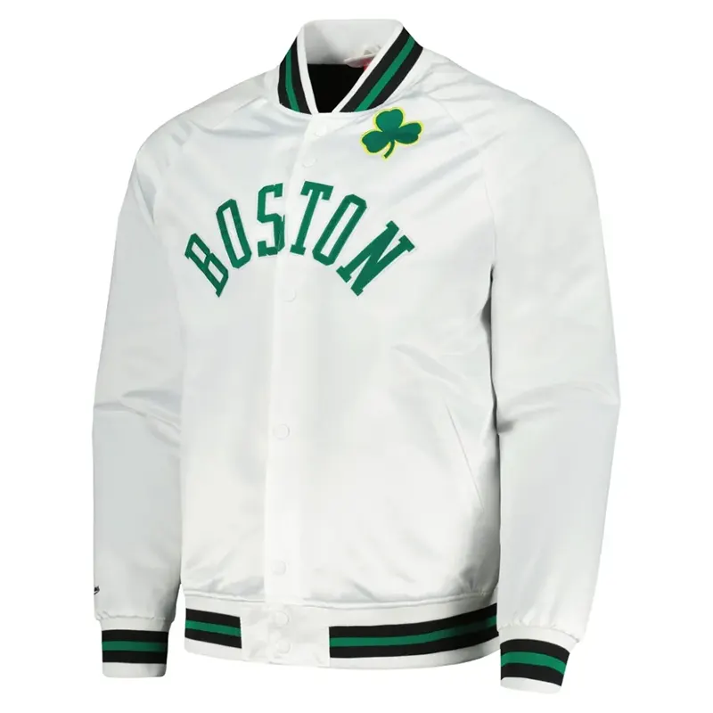 Boston Celtics Throwback Wordmark White Satin Jacket