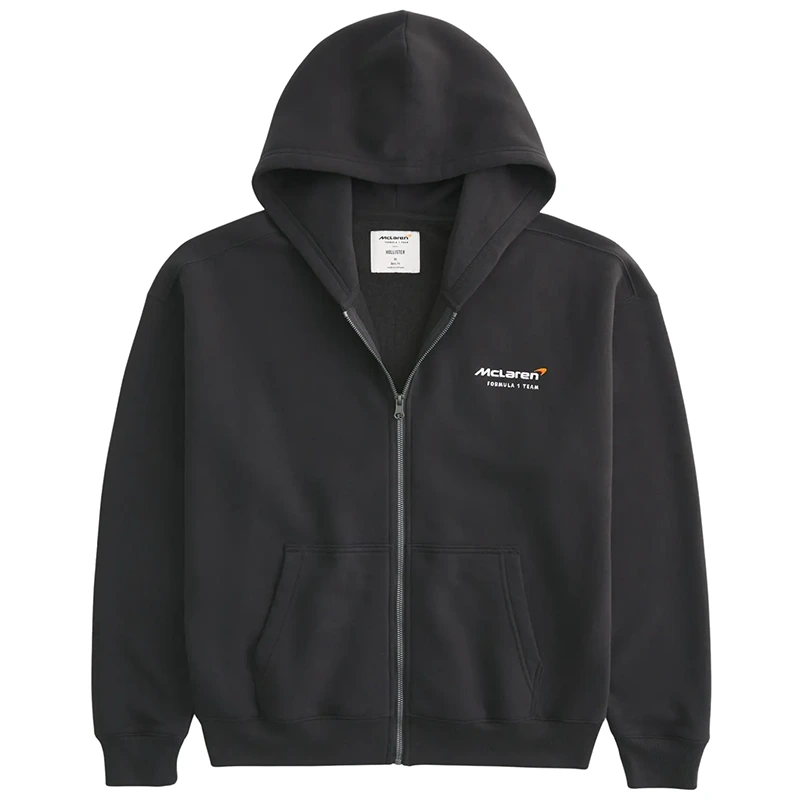 Boxy McLaren Graphic Zip-Up Black Hoodie