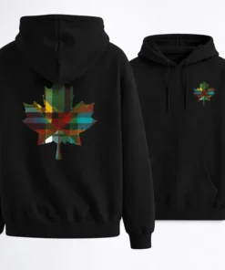 Canada Pride Tartan Leaf Print Black Hoodie