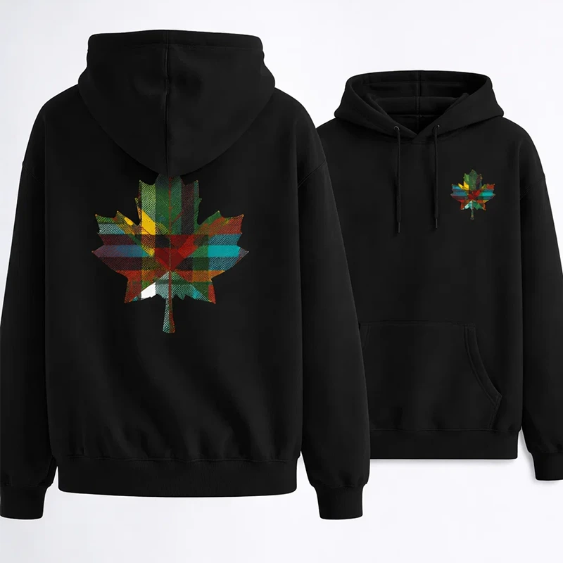 Canada Pride Tartan Leaf Print Black Hoodie