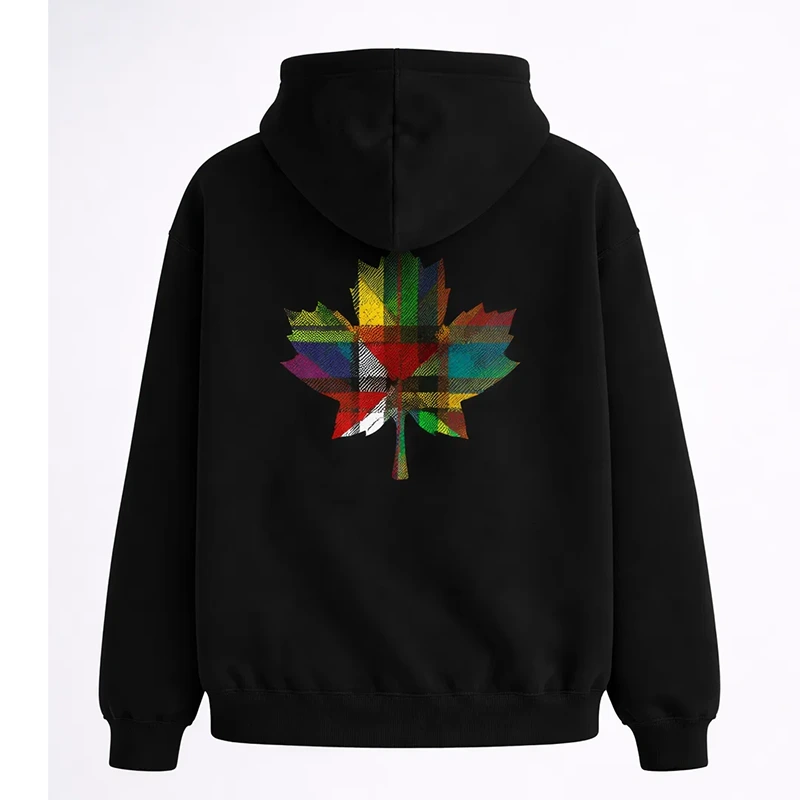 Canada Pride Tartan Leaf Print Black Hoodie - Image 3