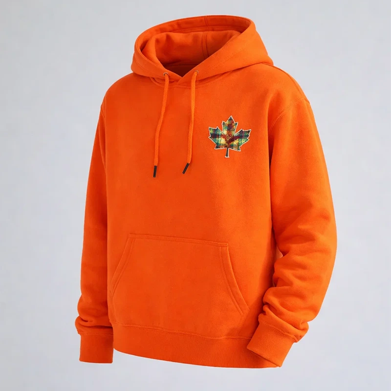 Canada Pride Tartan Leaf Print Orange Hoodie - Image 2