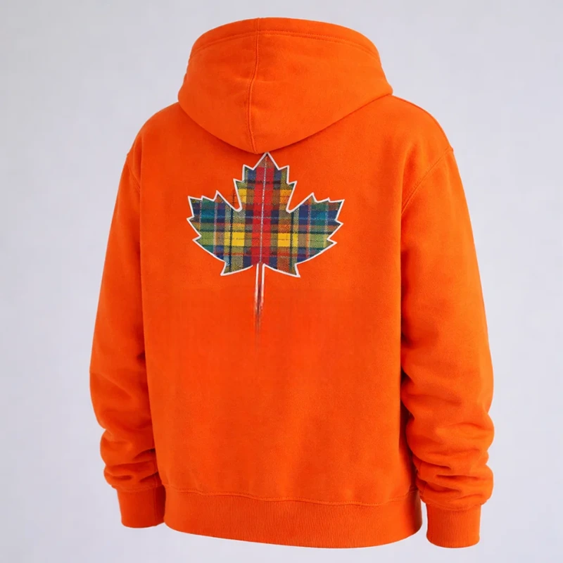 Canada Pride Tartan Leaf Print Orange Hoodie - Image 3
