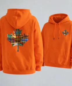 Canada Pride Tartan Leaf Print Orange Hoodie