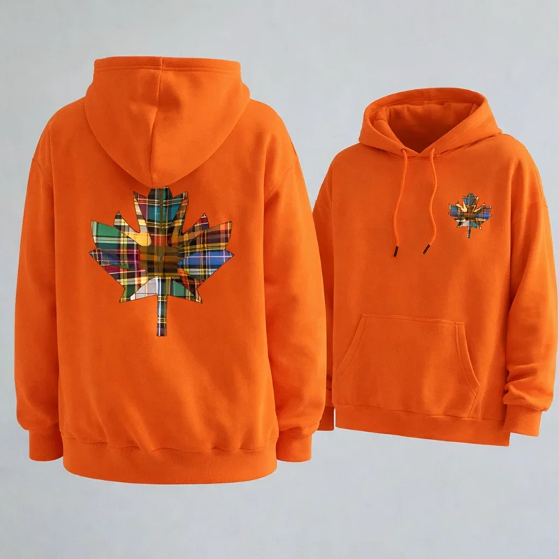 Canada Pride Tartan Leaf Print Orange Hoodie