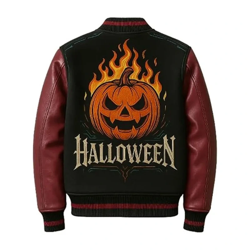 Halloween Fiery Pumpkin Varsity Jacket - Image 2