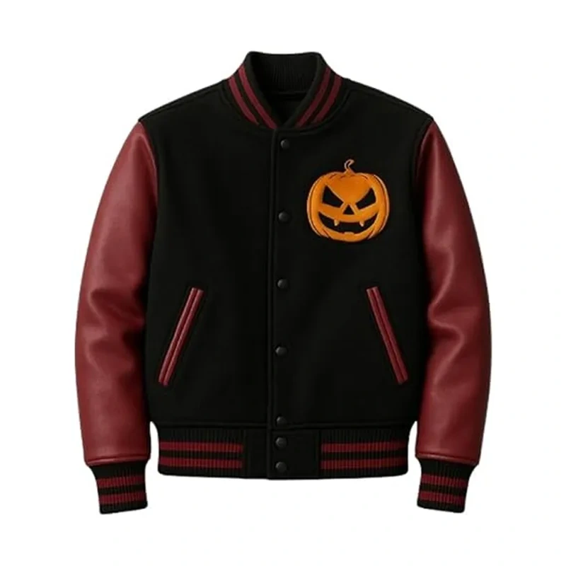 Halloween Fiery Pumpkin Varsity Jacket