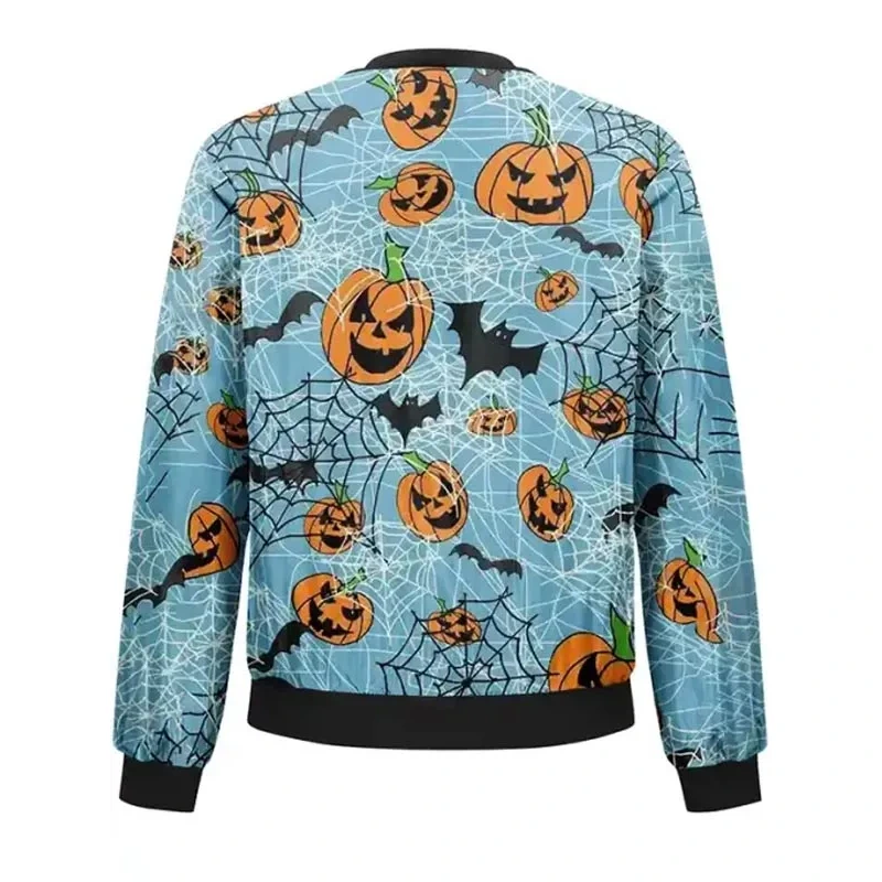 Halloween Printed Blue Bomber Jacket - Image 2