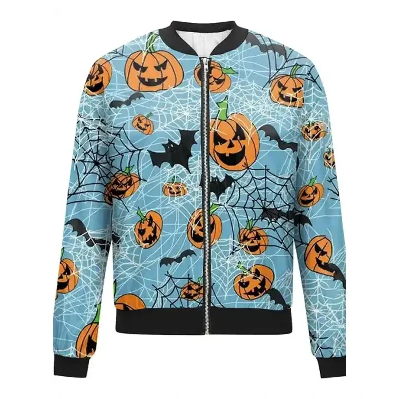 Halloween Printed Blue Bomber Jacket