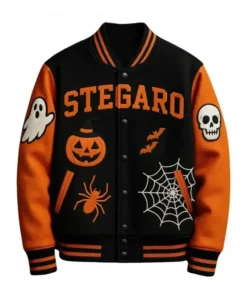 Halloween Pumpkin Black Varsity Jacket