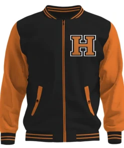Halloween Pumpkin Letterman Varsity Black Jacket