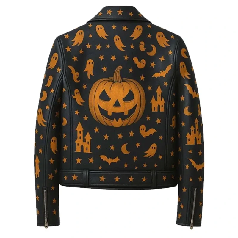 Haunted Halloween Black Leather Jacket - Image 2