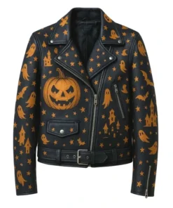 Haunted Halloween Black Leather Jacket