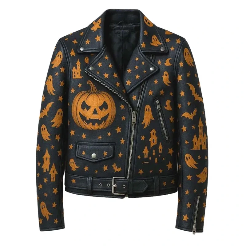 Haunted Halloween Black Leather Jacket