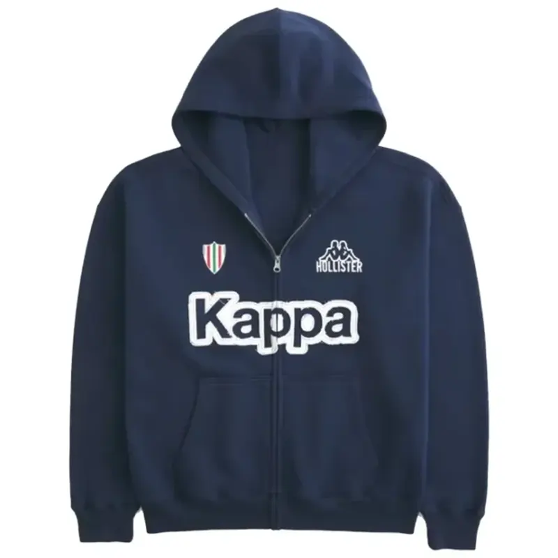 Hollister x Kappa Boxy Zip-Up Logo Graphic Hoodie