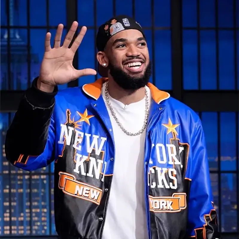 Karl-Anthony Towns NY Knicks Leather Bomber Jacket - Image 5