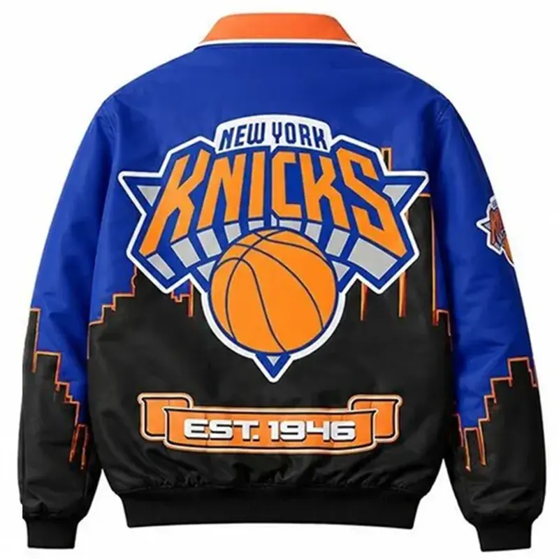 Karl-Anthony Towns NY Knicks Leather Bomber Jacket - Image 2