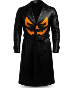 Lantern Halloween Pumpkin Black Trench Coat