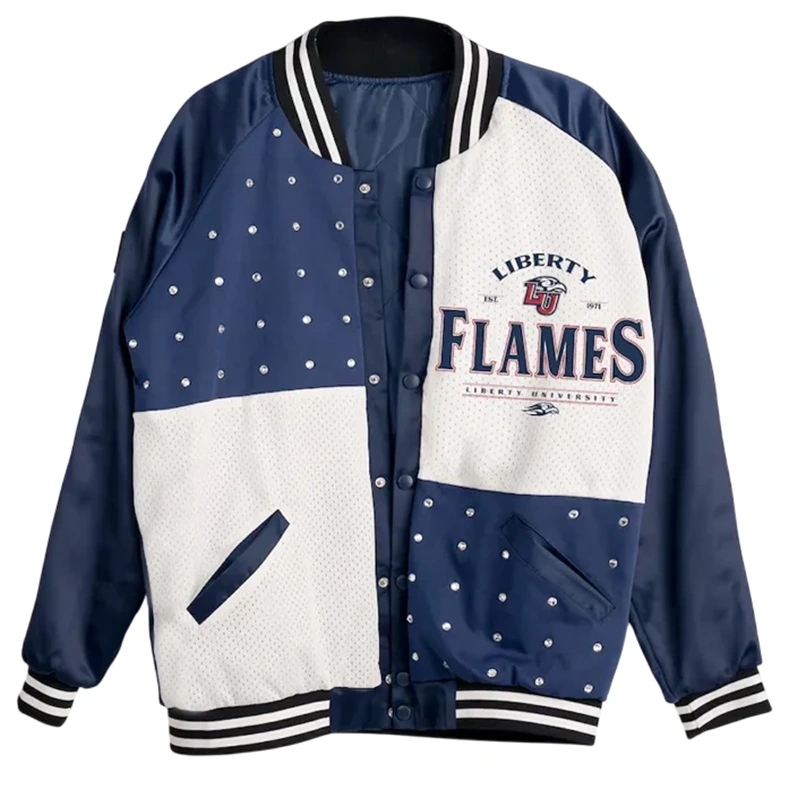 Liberty Flames Inner Drive Varsity Rhinestone Navy Jacket