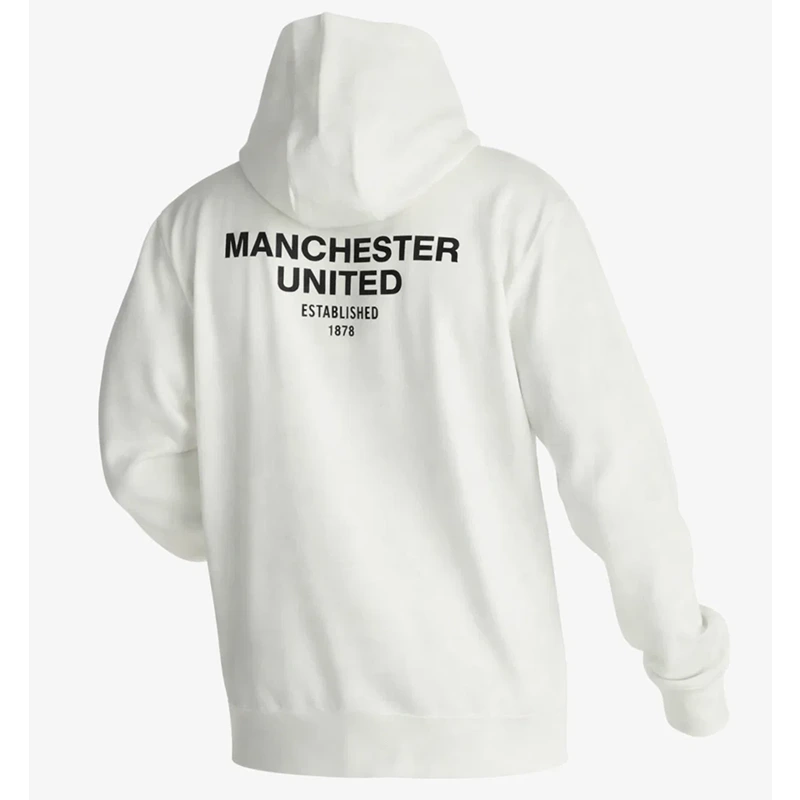 Manchester United Mens Back Print Cream Hoodie - Image 2