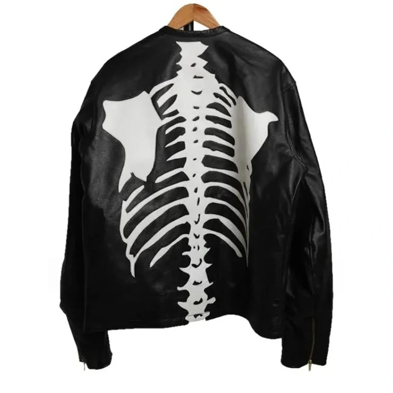Men Skeleton Vanson Black Leather Jacket - Image 2
