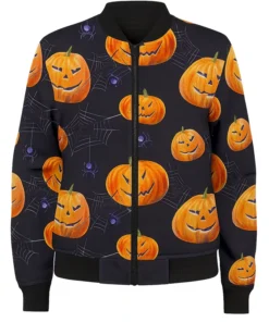 Mens Halloween Pumpkin Bomber Jacket