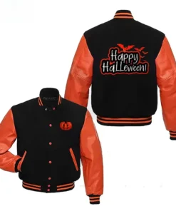 Mens Happy Halloween Black Varsity Jacket