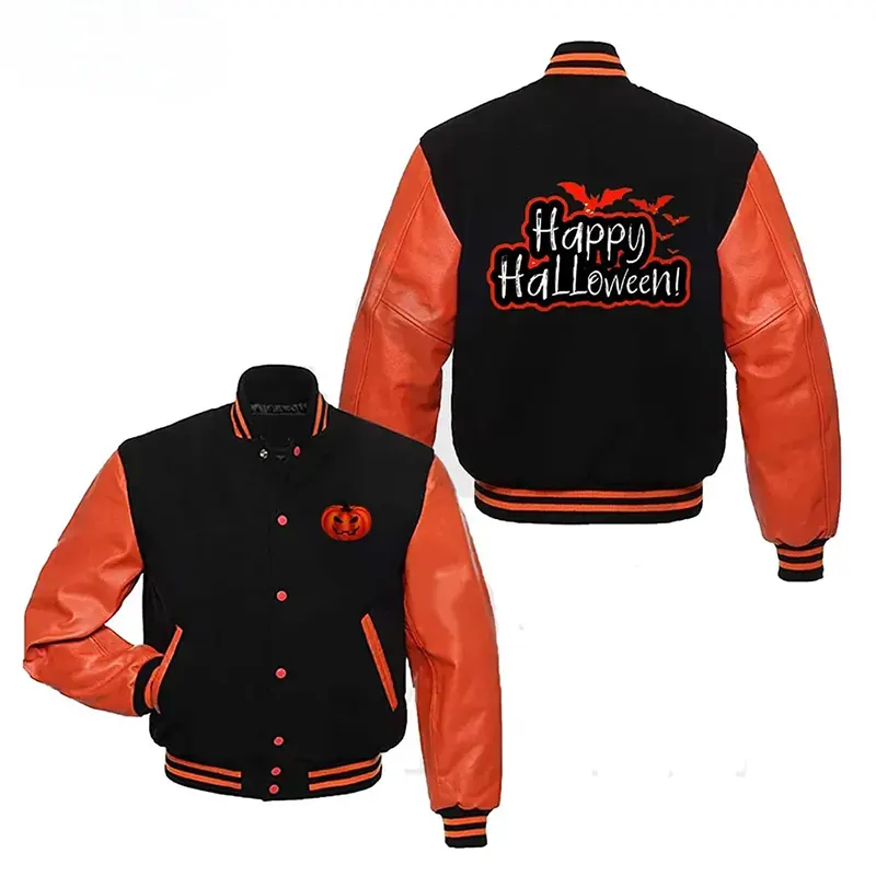 Mens Happy Halloween Black Varsity Jacket