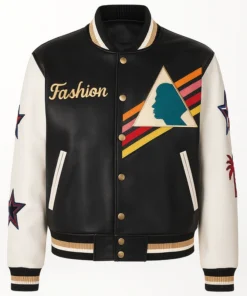 Men’s Multi-Color Triangle Leather Varsity Jacket