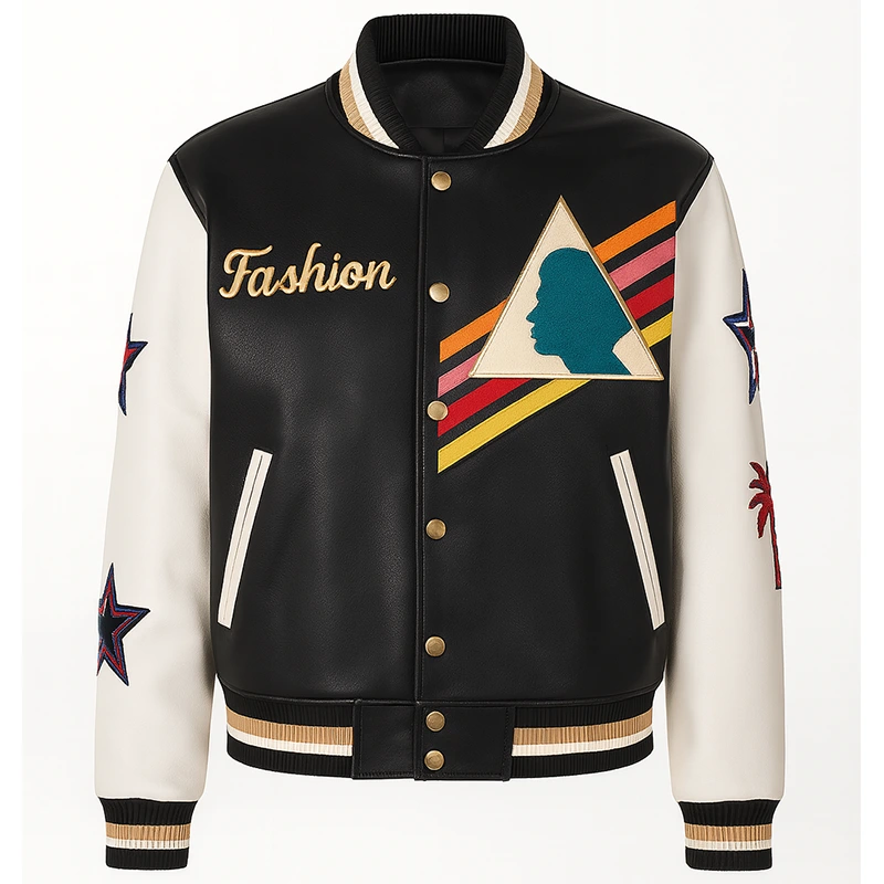 Men’s Multi-Color Triangle Leather Varsity Jacket