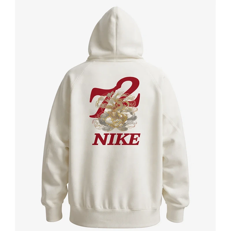 Men’s Nike Sportswear LNY Fleece White Hoodie - Image 2