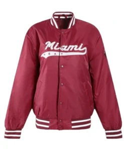 Miami Heat A Game Burgundy Varsity Satin Jacket