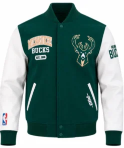Milwaukee Bucks City Arch Green and White Varsity Jacket