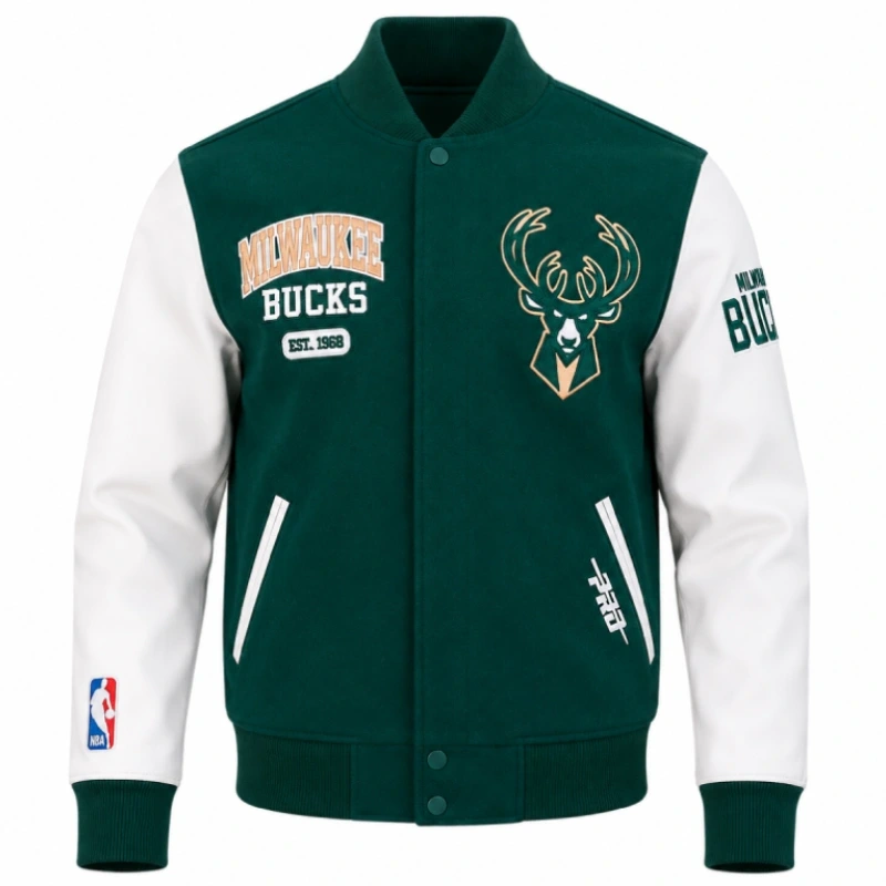 Milwaukee Bucks City Arch Green and White Varsity Jacket