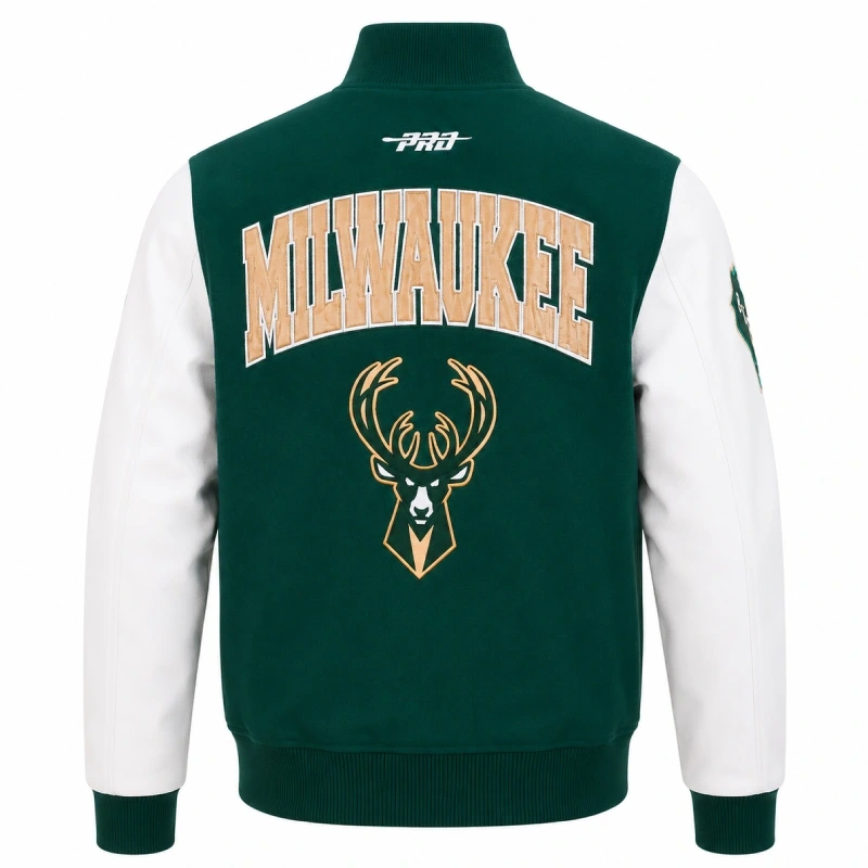 Milwaukee Bucks City Arch Green and White Varsity Jacket - Image 2
