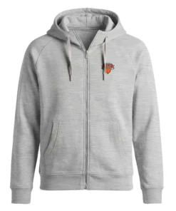 New York Knicks Antigua Heathered Gray Logo Victory Full-Zip Hoodie