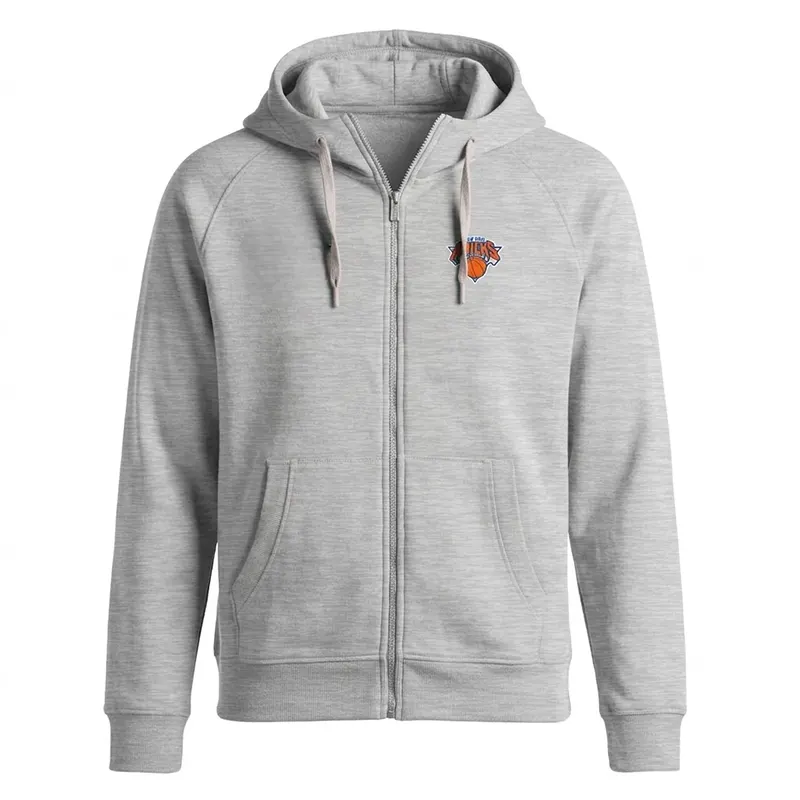 New York Knicks Antigua Heathered Gray Logo Victory Full-Zip Hoodie