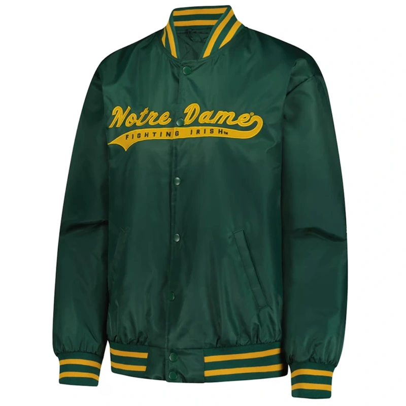 Notre Dame Fighting Irish A Game Green Varsity Satin Jacket