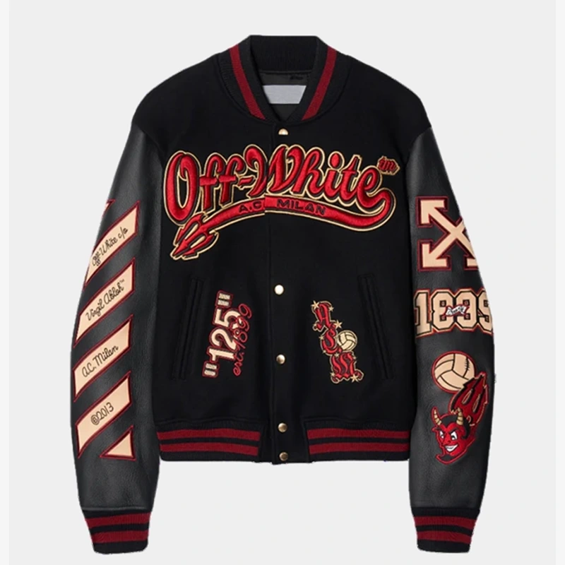 Off White AC Milan Black Varsity Jacket