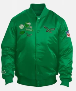 Philadelphia Eagles Starter Kelly Green Satin Varsity Jacket