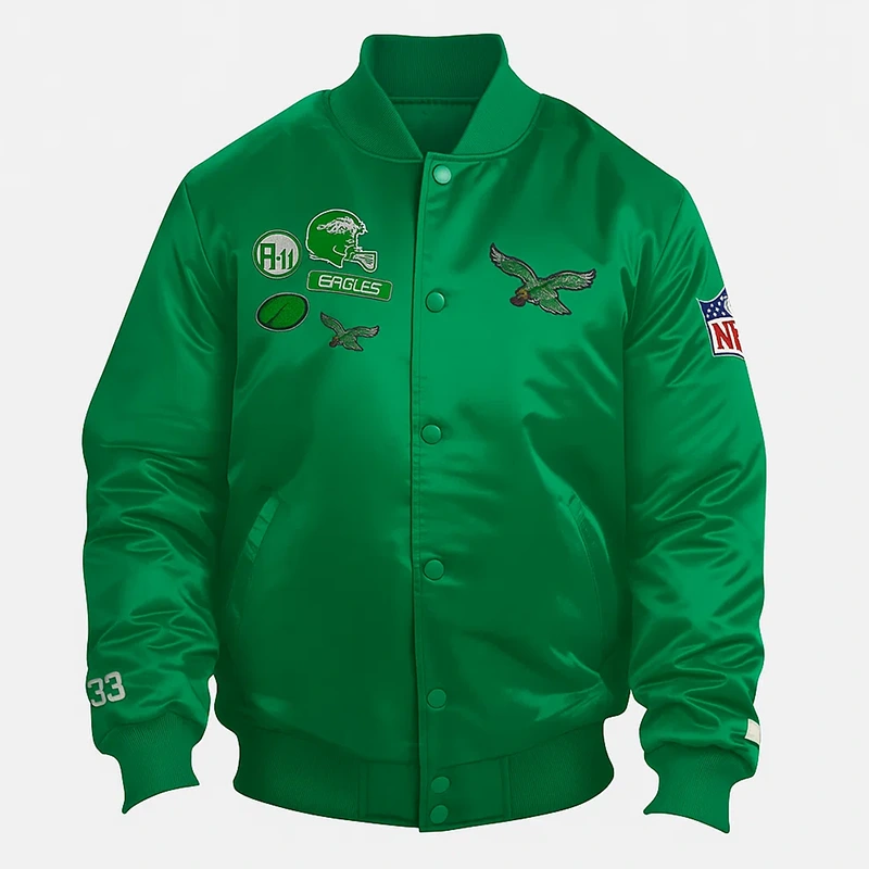 Philadelphia Eagles Starter Kelly Green Satin Varsity Jacket