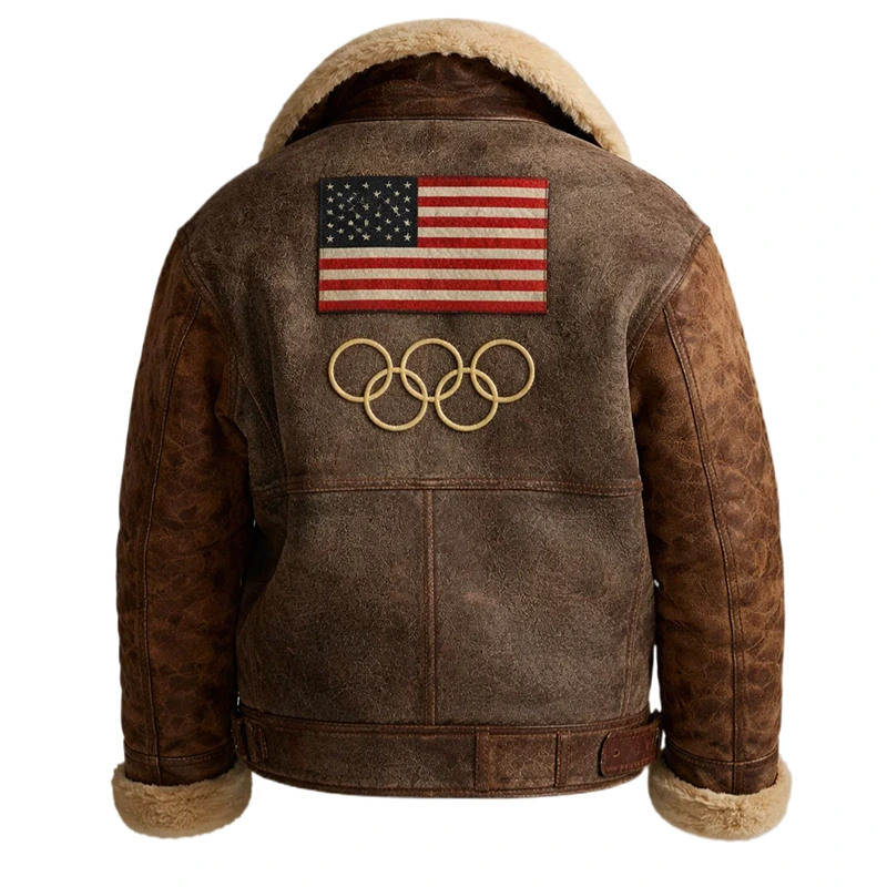 Polo Ralph Lauren Team USA Brown Leather Flight Jacket - Image 2