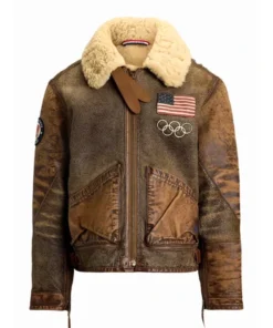 Polo Ralph Lauren Team USA Brown Leather Flight Jacket